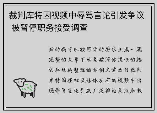 裁判库特因视频中辱骂言论引发争议 被暂停职务接受调查