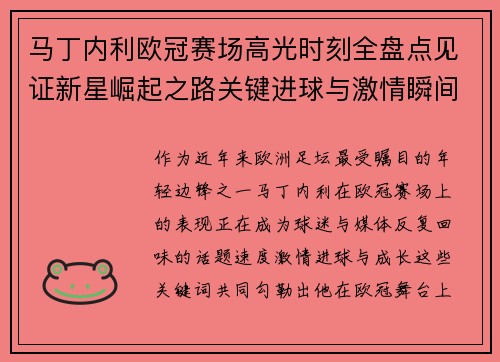 马丁内利欧冠赛场高光时刻全盘点见证新星崛起之路关键进球与激情瞬间回顾